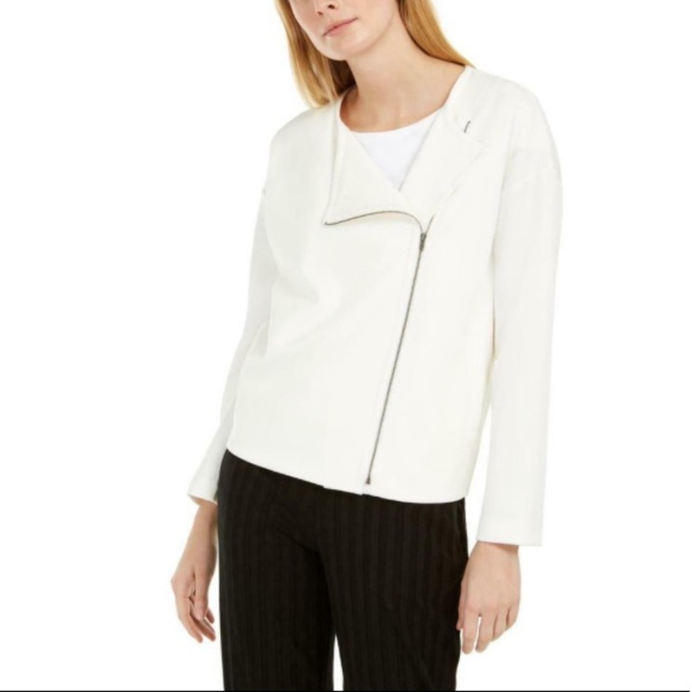 Eileen Fisher Flex Tencel Ponte Round Neck Jacket with Front on-the-side Zipper